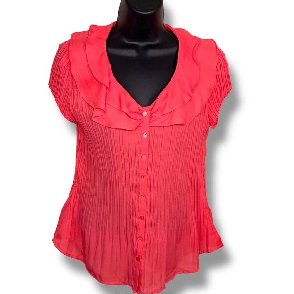 Vintage Y2K Petite Medium Easy 5th Coral Orange/Pink Blouse Short Sleeve Collar